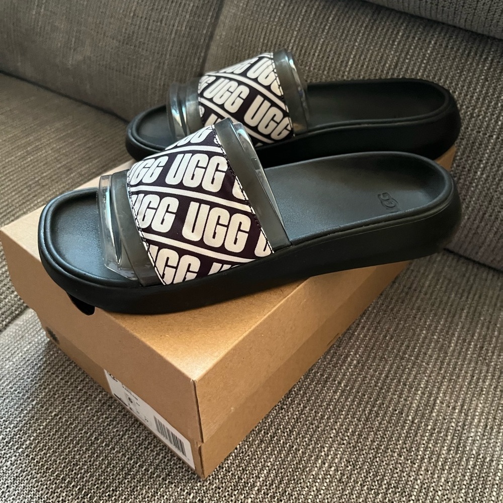 UGG Black and White Logo Sandals